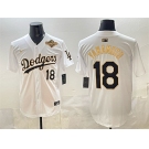 Men's Los Angeles Dodgers #18 Yoshinobu Yamamoto White Gold 2025 World Series Patch Limited Stitched Baseball Jersey
