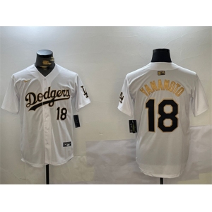 Men's Los Angeles Dodgers #18 Yoshinobu Yamamoto White Gold Home Limited Stitched Baseball Jersey