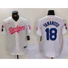 Men's Los Angeles Dodgers #18 Yoshinobu Yamamoto White Pink Vin & Kobe Patch Stitched Baseball Jersey