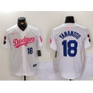 Men's Los Angeles Dodgers #18 Yoshinobu Yamamoto White Pink Vin & Kobe Patch Stitched Baseball Jerseys