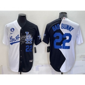 Mens Los Angeles Dodgers #22 Bad Bunny White Black Number 2022 Celebrity Softball Game Cool Base Jersey