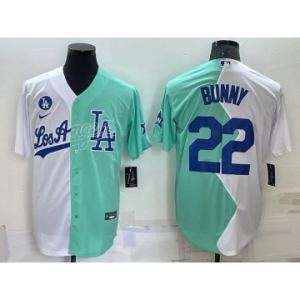 Men's Los Angeles Dodgers #22 Bad Bunny White Green 2022 All Star Cool Base Stitched Baseball Jersey1