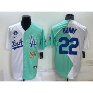 Men's Los Angeles Dodgers #22 Bad Bunny White Green 2022 All Star Cool Base Stitched Baseball Jerseys