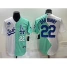 Men's Los Angeles Dodgers #22 Bad Bunny White Green Number 2022 Celebrity Softball Game Cool Base Jersey 1