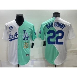 Men's Los Angeles Dodgers #22 Bad Bunny White Green Number 2022 Celebrity Softball Game Cool Base Jerseys