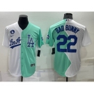 Men's Los Angeles Dodgers #22 Bad Bunny White Green Two Tone 2022 Celebrity Softball Game Cool Base Jersey