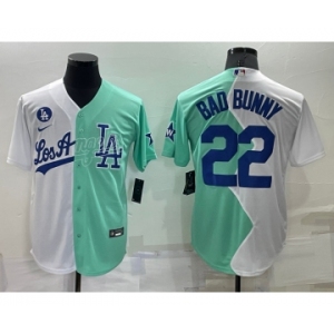 Men's Los Angeles Dodgers #22 Bad Bunny White Green Two Tone 2022 Celebrity Softball Game Cool Base Jersey