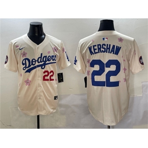 Men's Los Angeles Dodgers #22 Clayton Kershaw Cream 2025 Tokyo Series Limited Stitched Baseball Jersey