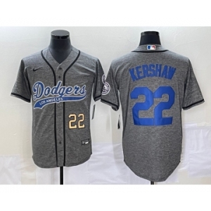 Men's Los Angeles Dodgers #22 Clayton Kershaw Number Grey Gridiron Cool Base Stitched Baseball Jersey