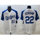 Men's Los Angeles Dodgers #22 Clayton Kershaw Number White Blue Fashion Stitched Cool Base Limited Jerseys