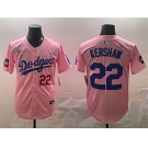 Men's Los Angeles Dodgers #22 Clayton Kershaw Pink 2025 Tokyo Series Limited Stitched Baseball Jersey