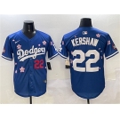 Men's Los Angeles Dodgers #22 Clayton Kershaw Royal 2025 Tokyo Series Limited Stitched Baseball Jersey