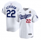 Men's Los Angeles Dodgers #22 Clayton Kershaw White 2024 World Series Home Limited Stitched Baseball Jersey