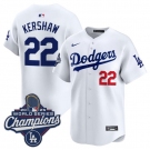 Men's Los Angeles Dodgers #22 Clayton Kershaw White 2025 Champions Stitched Baseball Jersey