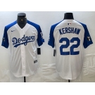 Men's Los Angeles Dodgers #22 Clayton Kershaw White Blue Fashion Stitched Cool Base Limited Jersey