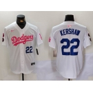 Men's Los Angeles Dodgers #22 Clayton Kershaw White Pink Vin & Kobe Patch Stitched Baseball Jersey 1