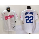 Men's Los Angeles Dodgers #22 Clayton Kershaw White Pink Vin & Kobe Patch Stitched Baseball Jersey