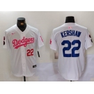 Men's Los Angeles Dodgers #22 Clayton Kershaw White Pink Vin & Kobe Patch Stitched Baseball Jerseys