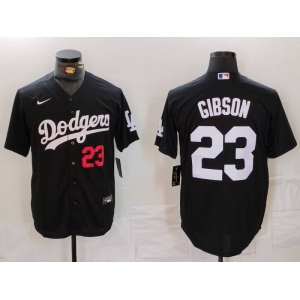 Men's Los Angeles Dodgers #23 Kirk Gibson Number Black Cool Base Stitched Jersey