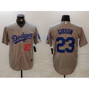 Men's Los Angeles Dodgers #23 Kirk Gibson Number Grey Cool Base Stitched Jersey