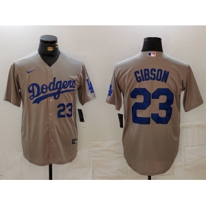 Men's Los Angeles Dodgers #23 Kirk Gibson Number Grey Cool Base Stitched Jerseys