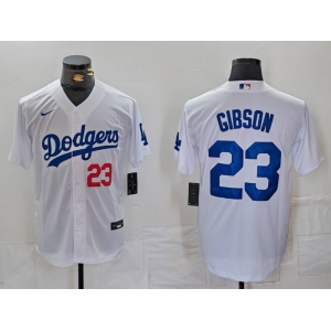 Men's Los Angeles Dodgers #23 Kirk Gibson Number White Cool Base Stitched Jersey