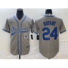 Men's Los Angeles Dodgers #24 Kobe Bryant Grey With Patch Cool Base Stitched Baseball Jersey