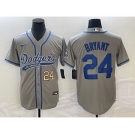 Men's Los Angeles Dodgers #24 Kobe Bryant Number Grey With Patch Cool Base Stitched Baseball Jersey