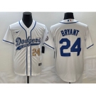 Men's Los Angeles Dodgers #24 Kobe Bryant Number White With Patch Cool Base Stitched Baseball Jersey