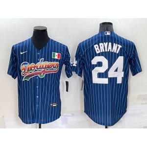 Men's Los Angeles Dodgers #24 Kobe Bryant Rainbow Blue Red Pinstripe Mexico Cool Base Nike Jersey