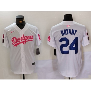 Men's Los Angeles Dodgers #24 Kobe Bryant White Pink Vin & Kobe Patch Stitched Baseball Jersey1