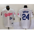 Men's Los Angeles Dodgers #24 Kobe Bryant White Pink Vin & Kobe Patch Stitched Baseball Jersey