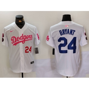 Men's Los Angeles Dodgers #24 Kobe Bryant White Pink Vin & Kobe Patch Stitched Baseball Jerseys