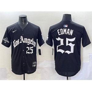Men's Los Angeles Dodgers #25 Tommy Edman Black Mexico 2025 LA Gothic Style With 2024 World Series Champions Patch Vapor Premier Limited Stitched Baseball 