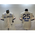 Men's Los Angeles Dodgers #25 Tommy Edman Cream 2024 World Series With No. 34 Patch City Connect Limited Stitched Baseball Jersey