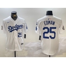 Men's Los Angeles Dodgers #25 Tommy Edman White 2024 World Series With Fernando Memorial Patch Home Limited Stitched Baseball Jersey