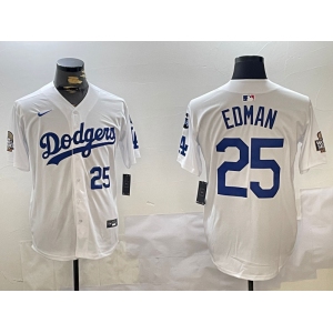 Men's Los Angeles Dodgers #25 Tommy Edman White 2024 World Series With Fernando Memorial Patch Home Limited Stitched Baseball Jersey
