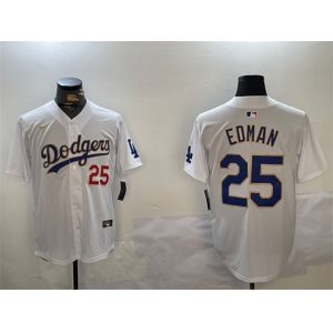 Men's Los Angeles Dodgers #25 Tommy Edman White Gold Home Limited Stitched Baseball Jersey