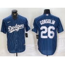 Men's Los Angeles Dodgers #26 Tony Gonsolin Navy Blue Pinstripe Stitched MLB Cool Base Nike Jersey