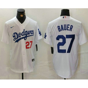 Men's Los Angeles Dodgers #27 Trevor Bauer Number White Stitched Jersey