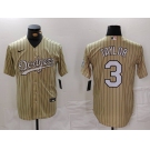 Men's Los Angeles Dodgers #3 Chris Taylor Cream Pinstripe Stitched Cool Base Nike Jersey