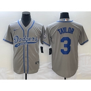Men's Los Angeles Dodgers #3 Chris Taylor Grey With Patch Cool Base Stitched Baseball Jersey1