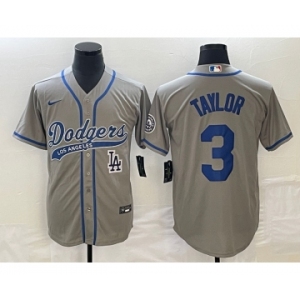 Men's Los Angeles Dodgers #3 Chris Taylor Grey With Patch Cool Base Stitched Baseball Jersey