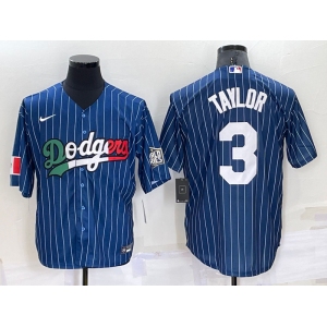 Men's Los Angeles Dodgers #3 Chris Taylor Navy Blue Pinstripe 2020 World Series Cool Base Nike Jersey