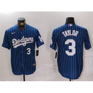 Men's Los Angeles Dodgers #3 Chris Taylor Navy Pinstripe Stitched Cool Base Nike Jerseys