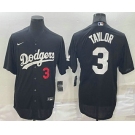 Men's Los Angeles Dodgers #3 Chris Taylor Number Black Stitched MLB Cool Base Nike Jersey