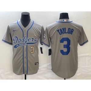 Men's Los Angeles Dodgers #3 Chris Taylor Number Grey With Patch Cool Base Stitched Baseball Jersey