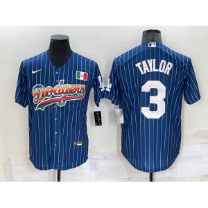 Men's Los Angeles Dodgers #3 Chris Taylor Rainbow Blue Red Pinstripe Mexico Cool Base Nike Jersey