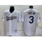 Men's Los Angeles Dodgers #3 Chris Taylor White Gold Championship Stitched MLB Cool Base Nike Jersey