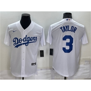 Men's Los Angeles Dodgers #3 Chris Taylor White Stitched MLB Cool Base Nike Jersey